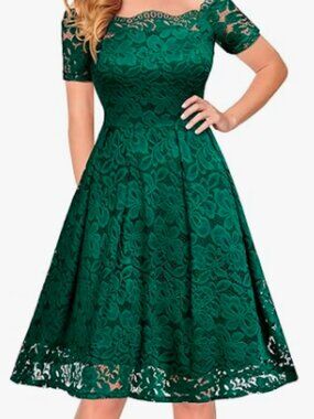 MISSMAY Emerald Green Vintage Floral Lace Fit & Flare Cocktail Dress NWT